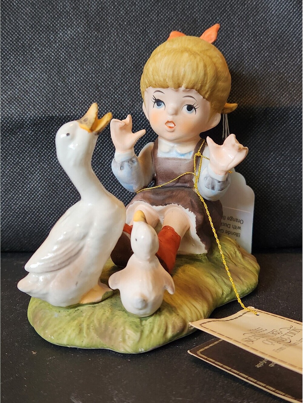 Flambro Collectors Choice Porcelain Figurine Blonde Girl Ducks Geese New w Tag